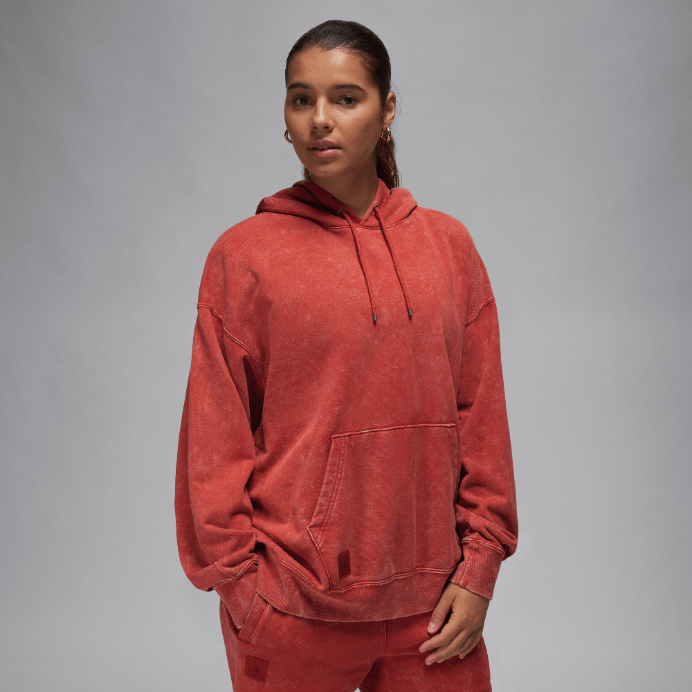 Jordan Flight Fleece Women's Satin-Lined Washed Hoodie Dune Red FN5738-615 — Abbigliamento Air Jordan su LAB19